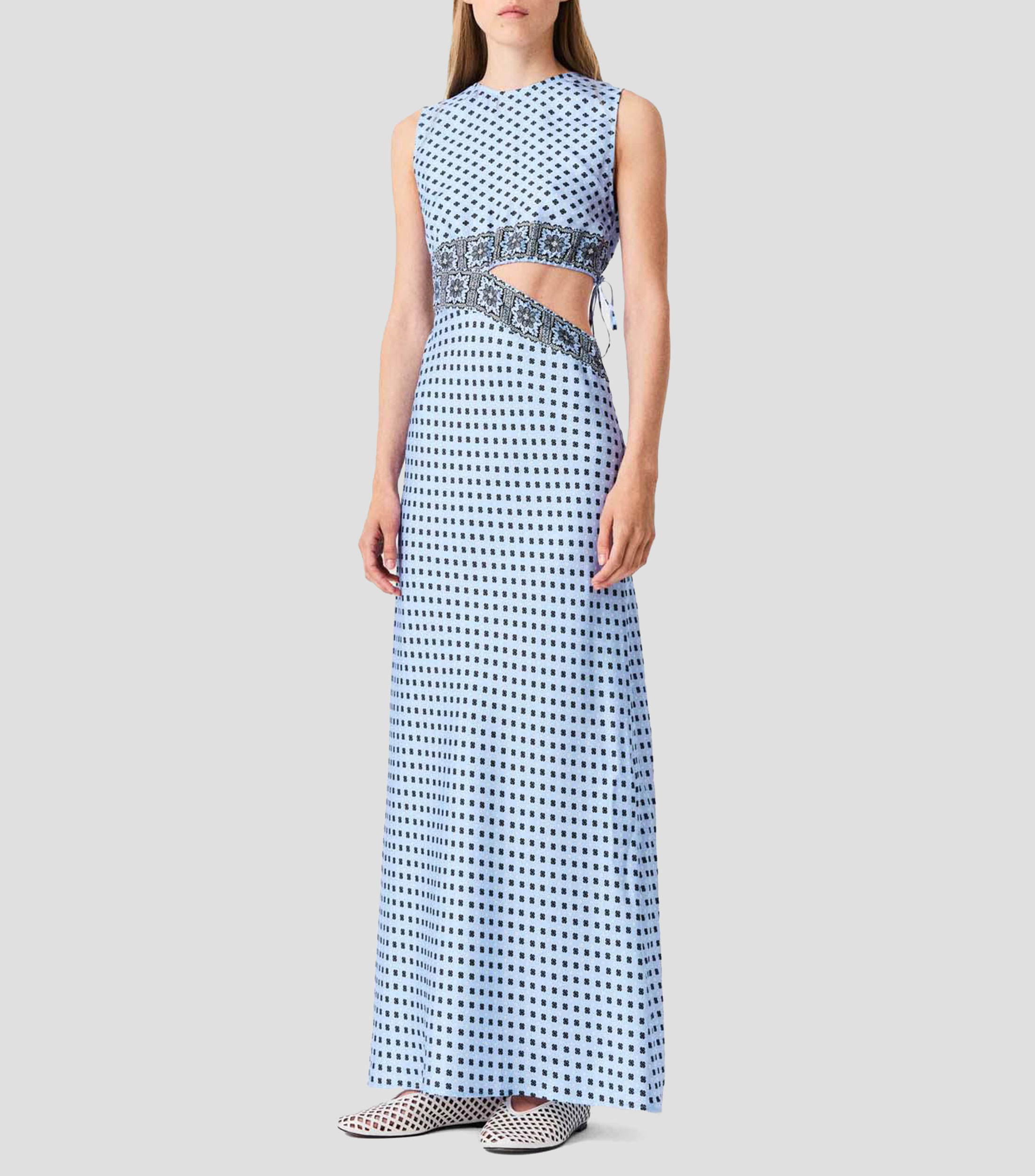 Vestido de fiesta largo con estampado geométrico Mujer